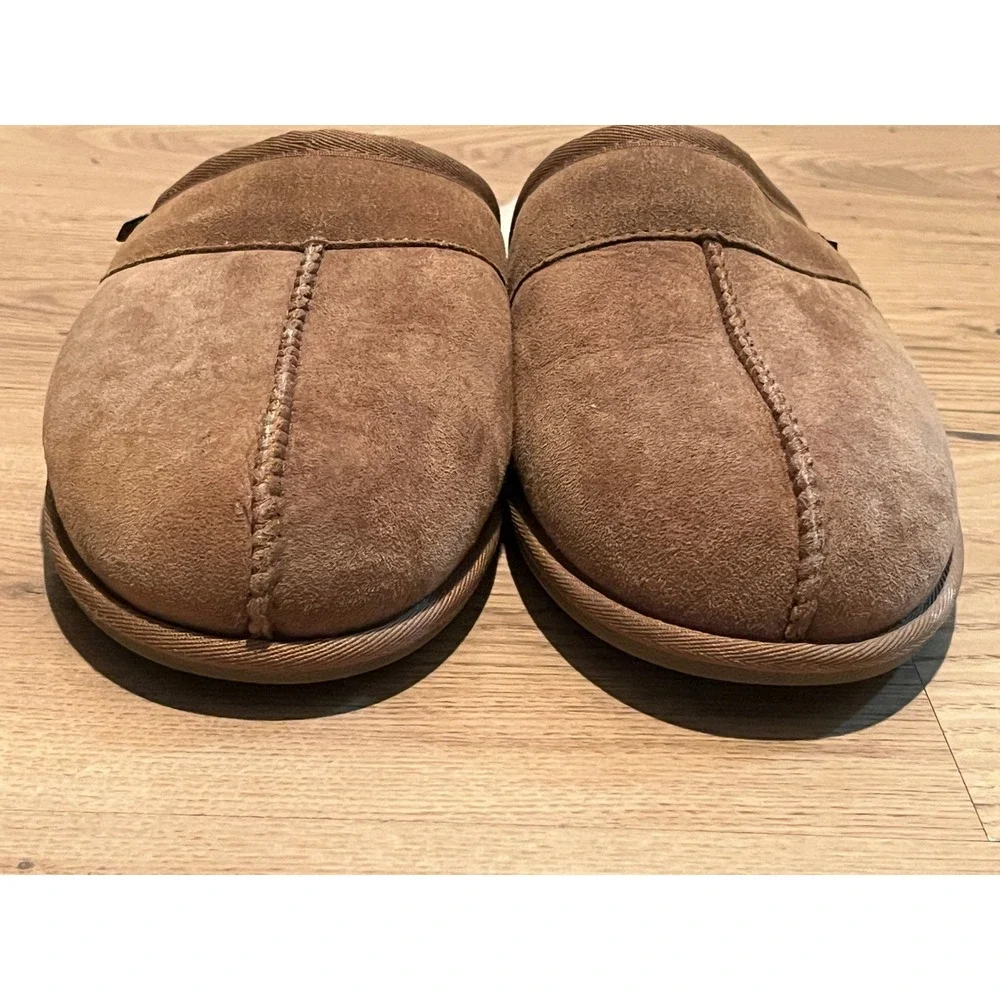 UGG Scuff Slipper Mens 12 Brown Suede Sheepskin Lining House Shoes Slip On Warm
